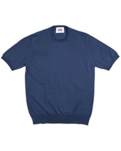 Alpha Studio Denim baumwolle crepe t-shirt - Blau