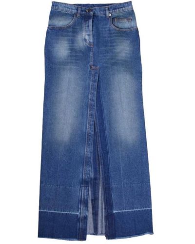 N°21 Falda larga de mezclilla con dobladillos deshilachados - Azul