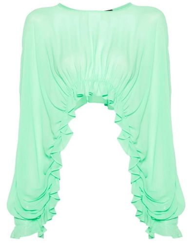 Pinko Top in chiffon verde con volant