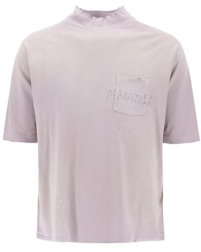 Maison Margiela Magliette in jersey di cotone con finiture consumate e logo scritto a mano - Viola