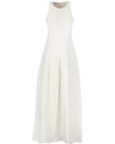 Brunello Cucinelli Vestido de mezcla de lino y viscosa en marfil para mujer - Blanco