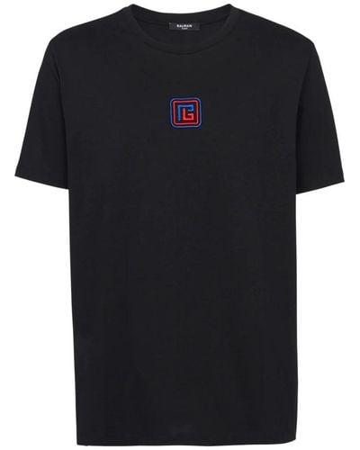 Balmain Embroidered Pb Logo T-shirt - Black