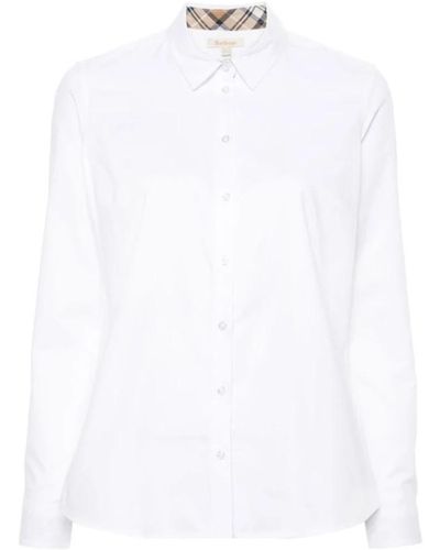 Barbour Camicia bianca in popeline di cotone con dettagli a punto smock e pieghe - Bianco