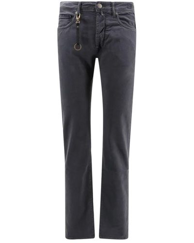 Incotex Pantaloni in cotone elasticizzato con patch logo in camoscio - Blu