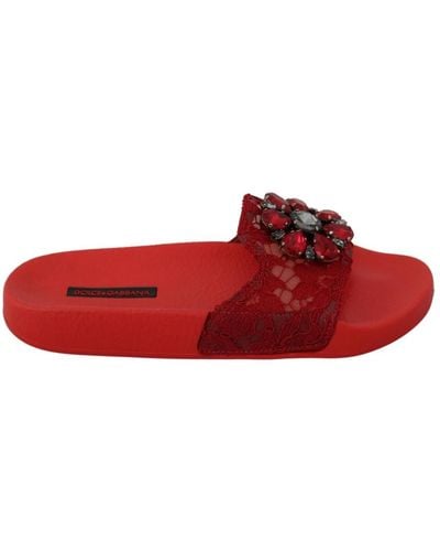 Dolce & Gabbana Rote spitze kristall sandalen slides