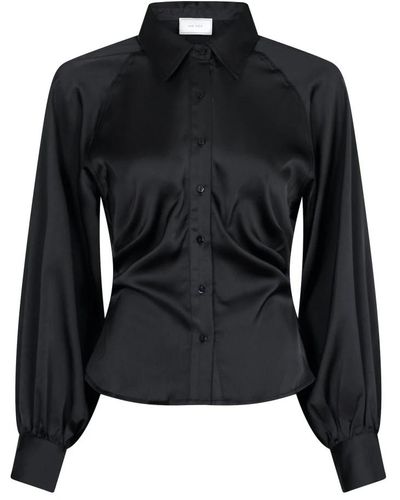 Neo Noir Schwarzes sateen-shirt mit raglanärmeln