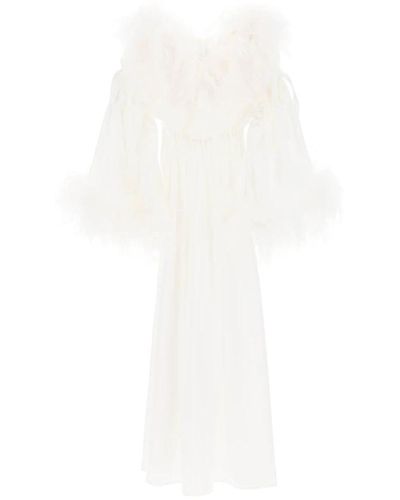 Art Dealer 'bettina' maxi dress in satin with feathers - Bianco
