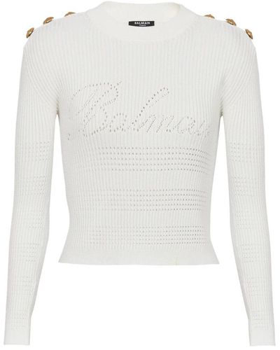Balmain Signature Knit Sweater - White