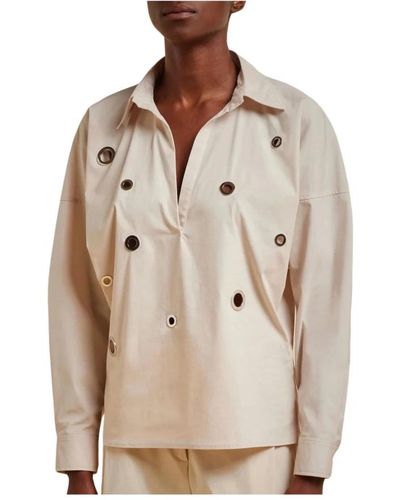 Liviana Conti Camisa de lona de algodón con mangas kimono - Neutro
