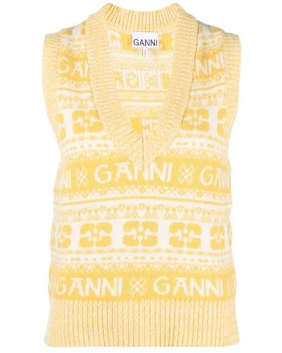 Ganni V-neck knitwear - Amarillo