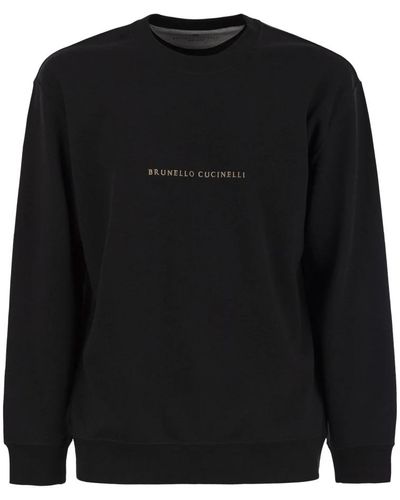 Brunello Cucinelli Baumwoll-fleece-topwear mit rundhalsausschnitt,baumwoll-fleece-oberteil mit rundhalsausschnitt - Schwarz