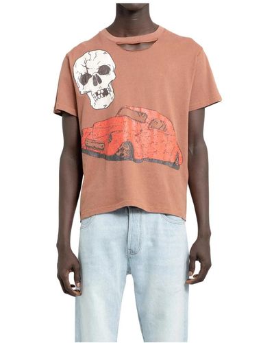ERL T-shirts,zerrissener kragen skull rotes auto t-shirt