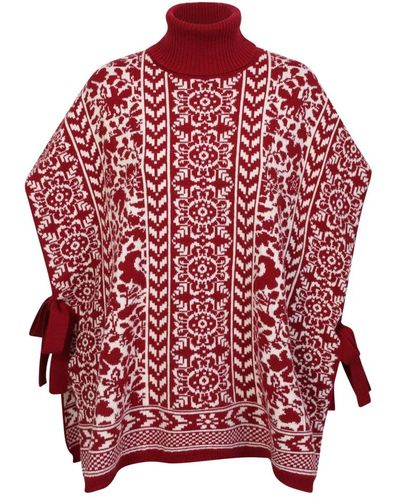 La DoubleJ High-neck poncho with all-over print by . Alterative and bold garment - Rot