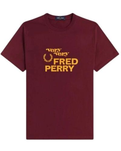 Fred Perry Magliette stampata in aubergine - Rosso