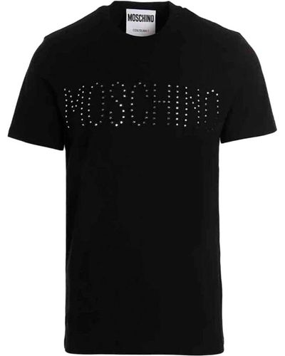 Moschino Kurzarm t-shirt mit strass-logo - Schwarz