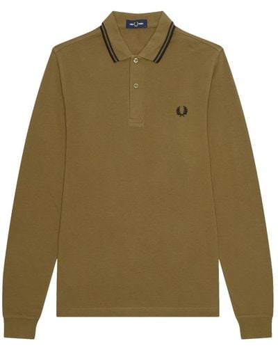 Fred Perry Authentic Long Sleeved Twin Tipped Polo Shaded Stone & S - Green
