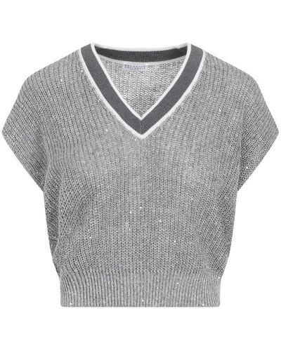 Brunello Cucinelli V-Neck Knitwear - Grey