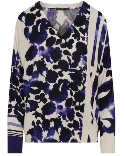 High Reach out - pullover mit v-ausschnitt und flächendeckendem floralem druck in schwarz und violett - Blau