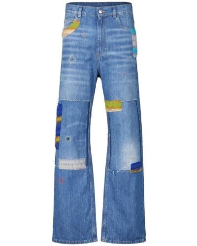 Marni Jeans in bio-denim con applicazioni in mohair - Blu