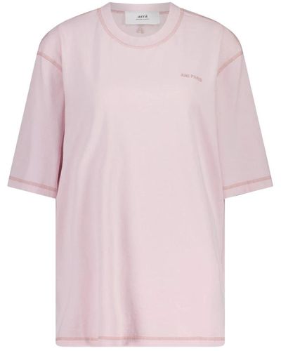 Ami Paris T-shirt mit logo-stickerei - Pink