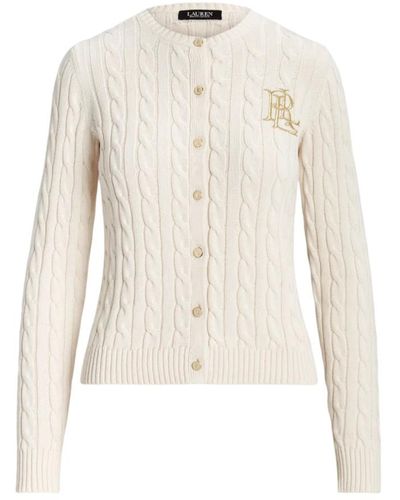 Ralph Lauren Weißer zopfmuster-strickjacke sweater - Natur