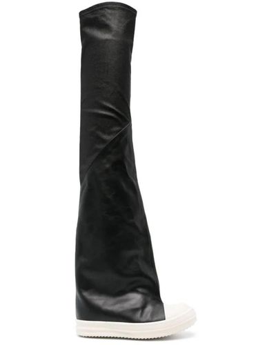 Rick Owens Stivali in pelle obliqui sopra il ginocchio - Nero