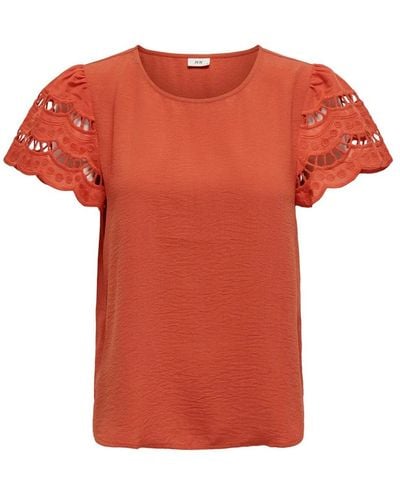 Jacqueline De Yong T-shirt arancione ricamata a mezze maniche