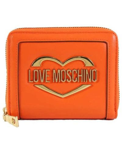 Love Moschino Kompakte reißverschluss-geldbörse mit kartenfächern, reißverschlussbrieftasche mit kartenhaltern - Orange