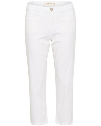 Cream Cropped trousers - Blanco