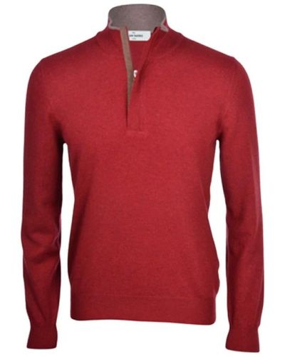 Gran Sasso Maglione in lana e cashmere con zip e gomitiere - Rosso