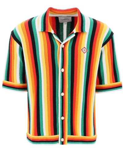 Casablancabrand Camicia da bowling a righe in maglia con colletto cubano - Multicolore
