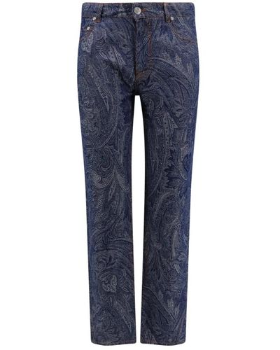 Etro Pantaloni in cotone e lino con stampa paisley - Blu