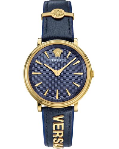 Versace V circle armbanduhr lederarmband blau ve81012 19 - Mettallic