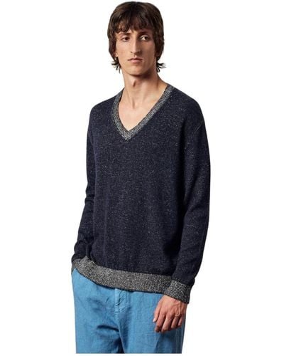 Massimo Alba Oversized linen/cashmere v-ausschnitt pullover - Blau