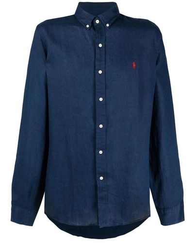 Polo Ralph Lauren Blaues leinen-casual-shirt