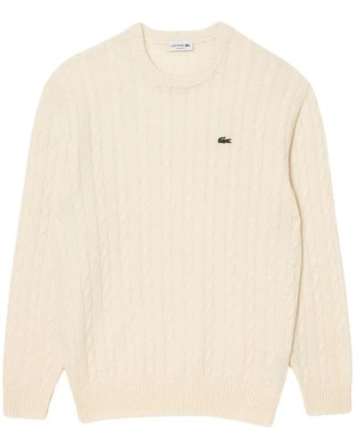 Lacoste Morbidissimo maglione di lana con dettagli classici a treccia - Bianco