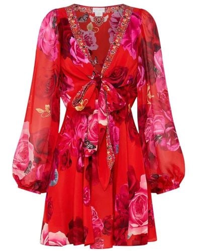 Camilla Floral Silk Wrap-tie Minidress - Red