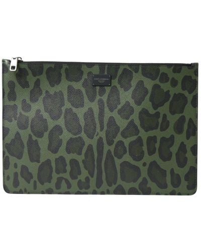 Dolce & Gabbana Clutch in pelle con logo leopardo verde
