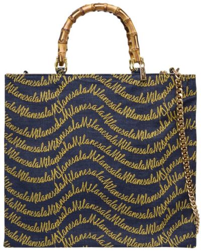 La Milanesa Quadratische handtasche in blauem denim