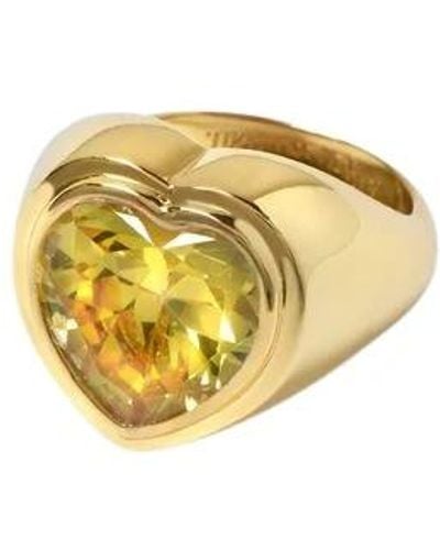 Timeless Pearly Vintage messing und goldplattierter ring mit gelbem kristall - Mettallic