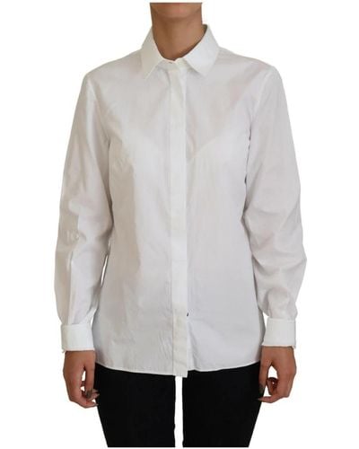 Dolce & Gabbana Blusa formal blanca de algodón con cuello y mangas largas - Gris
