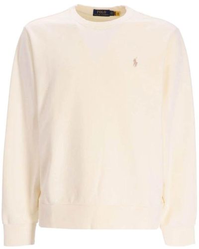 Ralph Lauren Cremefarbener logo-bestickter baumwoll-sweatshirt - Weiß