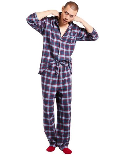 Brooks Brothers Plaid Flanell Open Pyjamas - Blau