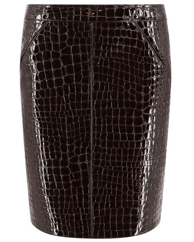 Tom Ford Falda de cuero estampado croco marrón - Negro