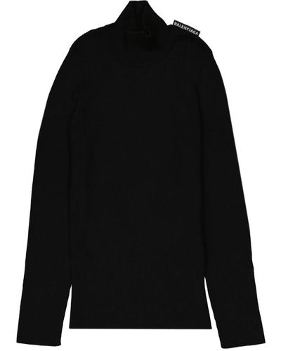 Balenciaga Jersey de seda con detalle de logo - Negro