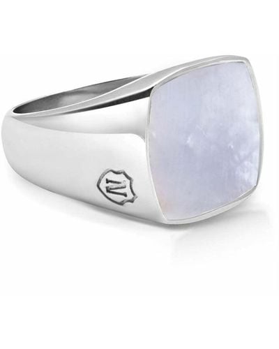 Nialaya Men's Silver Signet Ring with Natural White Shell - Grau