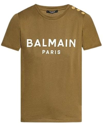 Balmain T-shirt in cotone stampata con logo - Verde