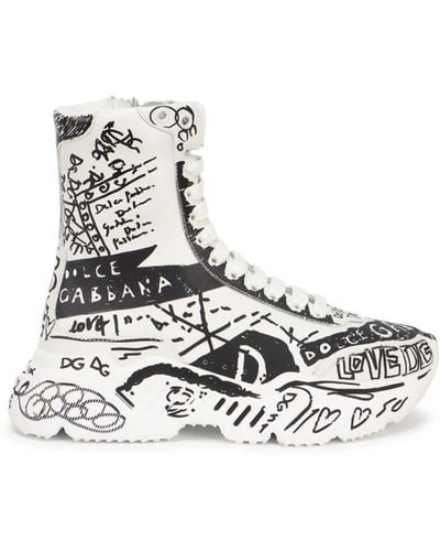 Dolce & Gabbana Handgemalte graffitiappa daymaster-mittlere turnschuhe - Weiß