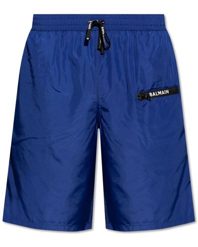 Balmain Pantaloncini da bagno con logo - Blu