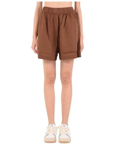 hinnominate Shorts in lino con elastico - Marrone